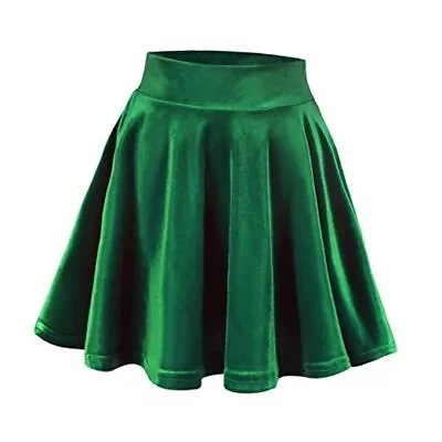  Women's Vintage Velvet Stretchy Mini Flared Skater Skirt Medium Green • $35.02