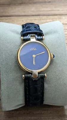 CARTIER VENDOME Must De Vermeil Ladies Blue Lapis 18K Gold 925 Plaque 23mm • $850