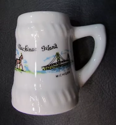 2003 Mackinac Island MI Michigan Souvenir Miniature 2.25  Tall White Ceramic Mug • $15