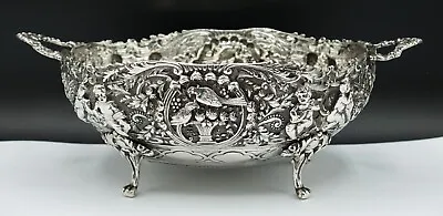 19th Century German 800 Silver Centerpiece Rococo Revival Cherubs & Parrots RARE • $2850