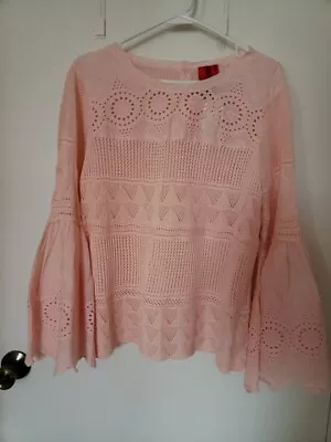 V Cristina Size L Long Bell Sleeve Eyelet Blouse Pink Rose Quartz NWT • $29.99