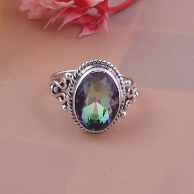 $2.99 • Buy Mystic Topaz Gemstone 925 Sterling Silver Statement Partywear Ring All Size B14