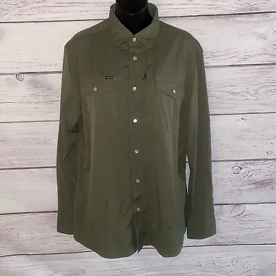 Poncho Mens Shirt S Olive Green Fishing Pearl Snap Vented Caped  Slim Fit A5 • $39.96