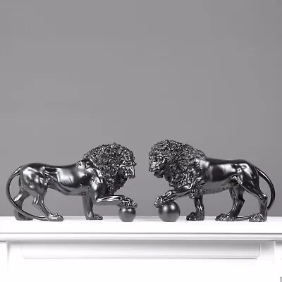 Black Medici Lions Statues In Pair - Made In Europe - 34 Cm / 13.4  • $314