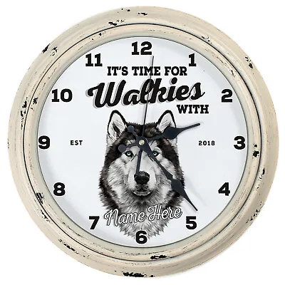 Personalised Kitchen Clock Husky Round Wall Hanging Dog Home Cute Gift DC23 • £22.95