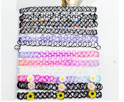 £8.49 • Buy Gothic Choker Tattoo Necklace Stretch Henna Elastic Set For Women Girls 12pc Set