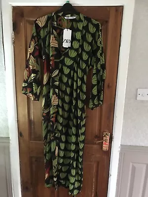 Nwt Zara Long Flowing Loose-fitting Shirt Dress  Green 8447/294 Size M Rrp £79 • £36.99