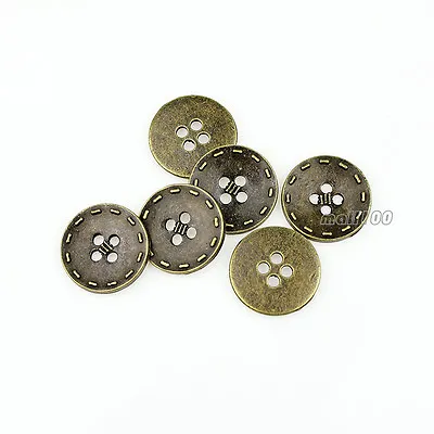 12PCS Antique Bronze Round Metal 4Holes Shirt Buttons 15 20 Mm For Sewing Crafts • $2.99