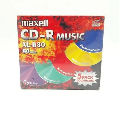 Maxell CD-R Music XL-1180 Audio 80 Mins NEW 5 Pack Colour Mix Recordable Disc • £9.98