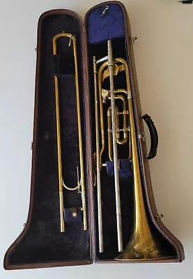 F. E. Old's Trombone PAT-APR-2-1912 BRASS VINTAGE ALLIGATOR CASE Circa 1927-28 • $495