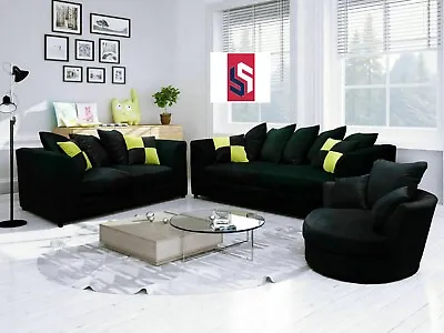 £425 • Buy Velvet Corner Sofa Armchair Footstool Black Grey Lime 3 2 Seater Chair Soft Set