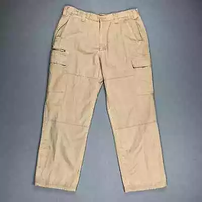 Moose Creek Pants Mens 36x30 Beige Flannel Lined Cargo Khaki Loose Straight Leg • $17.95