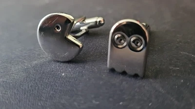 £1 • Buy Silver Pac Man Cufflinks Present Pacman Game Play Novelty Nostalgic