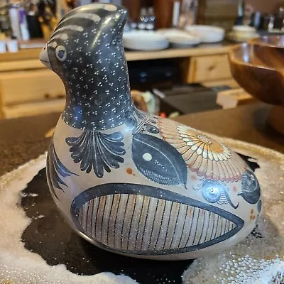 Vintage Tonala Mexico Burnished Barro Brundio Clay Pottery Bird Hand Painted • $32