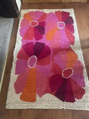 £135 • Buy Vintage Mid Century  60s70s Desso Rya Wool Rug (flowers ) 90x150