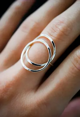Double Round Ring Handmade Solid 925 Sterling Silver Ring Statement Band For Her • $12.28