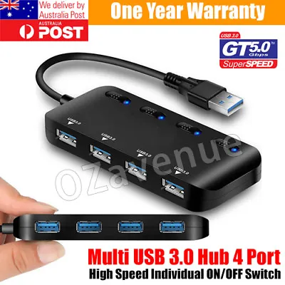 4 Port USB 3.0 With ON/OFF Switch Slim COMPACT USB MULTI HUB EXPANSION SPLITTER • $13.59