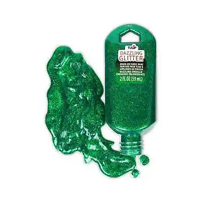 2 X Tulip Dazzling Glitter Brush-On Fabric Paint 59ml 2oz-Dazzling Emerald • £11.99