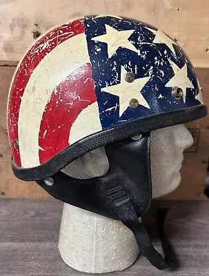 Vintage 1960s-70s BUCO White Motorcycle Half Open Face Helmet Stars Stripes • $374.99