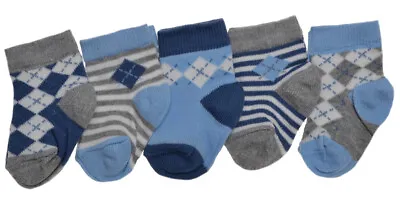 5 Pairs Of Blue Baby Socks - Argyle Design Socks 0-3 Months • £4.25