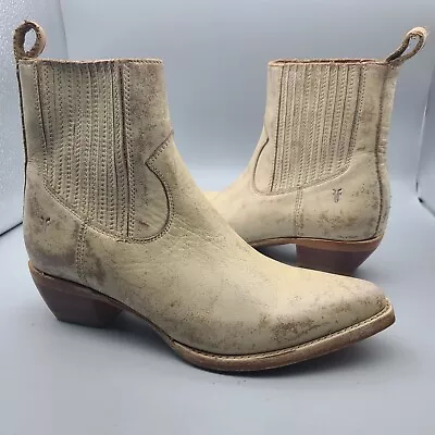 Frye Women's Sacha Chelsea Western Chalk Distressed Leather Bootie Size 7.5 New • $105