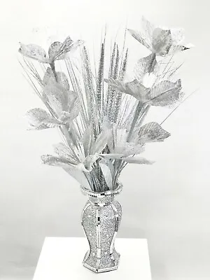 £19.99 • Buy Mosaic Vase And Flowers Diamond Silver Crystal Decorative Mirror Luxury Romany