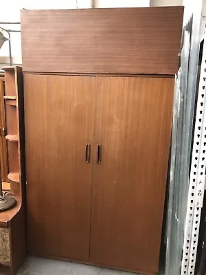 £149 • Buy Vintage Retro Mid Century Teak Wood 60s 70s Double Wardrobe Clothes Rail Top Box