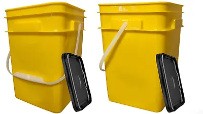 4 Gallon Square Plastic Bucket Food Grade BPA Free Containers( Pack Of 2 )Yellow • $37.55