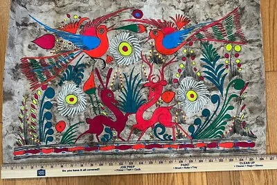 Vintage Mexican Folk Art Amate Bark Paintings Bright Colors  26.5” X 17.5” • $39.95