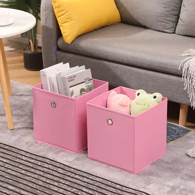 Pack Of 2/4/6 Eyelet Foldable Storage Cubes Boxes Home Organization Collapsible • £8.99