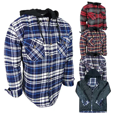 $30.95 • Buy Men Plaid Flannel Hoodie Shirt Jacket Fully Quilted Button Up 4 Pocket New Hoody