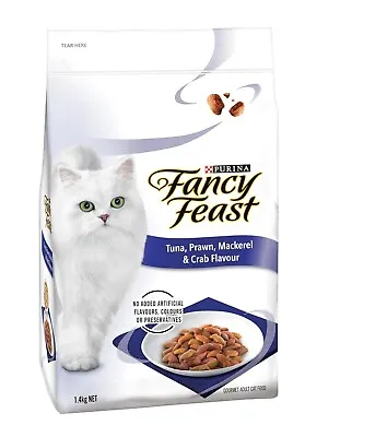 FANCY FEAST Adult Tuna Prawn Mackerel And Crab Flavour Dry Cat Food 1.4kg • $17.65