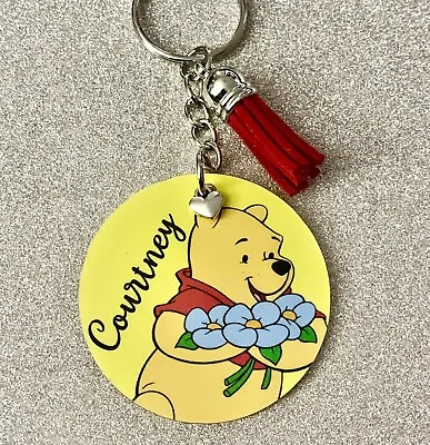 Winnie The Pooh Flowers! Disney Inspired Personalised Keyring. Handmade! Gift! • £4.09