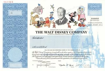 Walt Disney Co. - Dated 1995 Specimen Stock Certificate - Very Rare As A SPECIME • $320