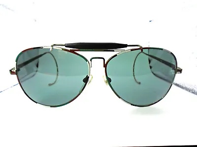 Vintage Camoflauge Metal Aviator Sunglasses Wrap Around Cable Temples Green Lens • $49.49
