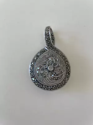Estate 925 Sterling Marcasite & Mother Of Pearl  Pendant 1 5/8  W/Bail • $18.99