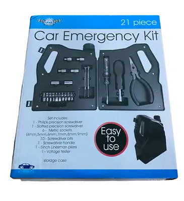 21 Piece Car Emergency Tool Kit W/ Voltage Tester - Lineman Pliers & Carry Case • $17.99