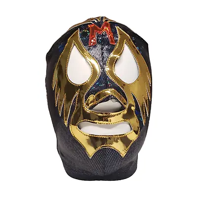 MIL MASCARAS Mask Wrestling Mexican Lycra & Vinyl  Color Black & Gold • $48