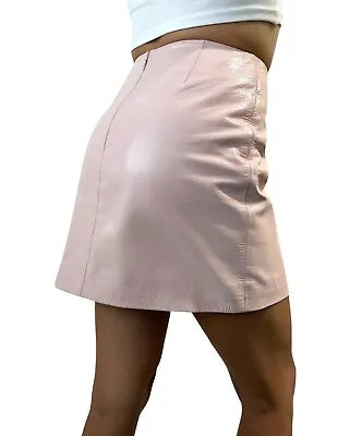 CELINE Vintage Lamb Leather Mini Skirt Pink #36 RankAB • $199.20