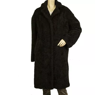 Oakwood Black Acrylic Snap Button Front Warm Winter Knee Length Coat Size M • £86.86