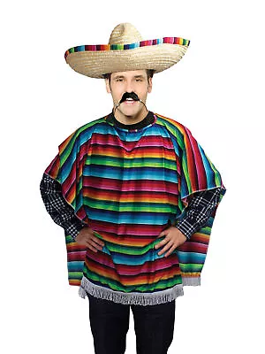 Unisex Mexican Poncho Costume Stag Hen Halloween Adult Fancy Dress Outfit • £15.01