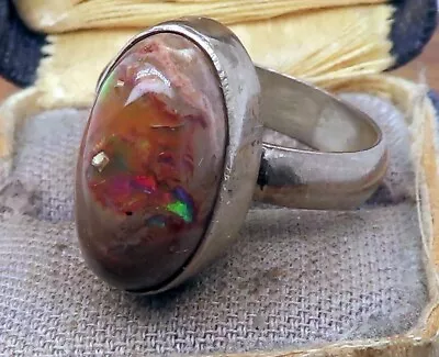 Vintage Silver ART DECO ANTIQUE MEXICAN CANTERED FIRE OPAL 1940's Ring • $99.95