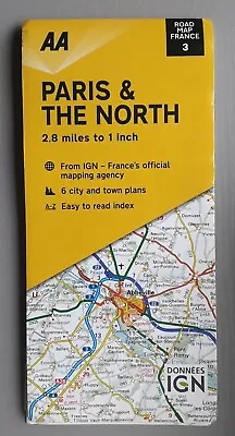 France 3 AA Road Map - Paris And The North 2.8 Miles : 1 Inch 2018 AS NEW • £2.49