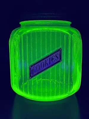 Anchor Hocking Vaseline Glass  Ribbed Hoosier Jar Canister Depression Uranium • $24.69