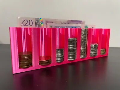 Coin Cash Note Money Organiser Mini Storage Box Holder Sorter Savings Wallet Pnk • £9.99