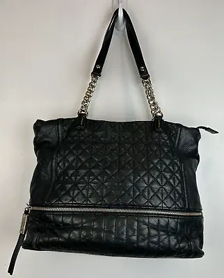 B. Makowsky Black Soft Leather Quilted Gold Tone Hardware Chain Handbag Read • $34.99