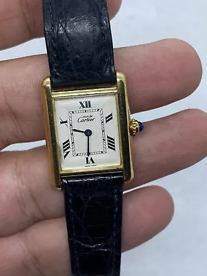 Must De Cartier Tank 23mm Manual Wind Plaquet Or Watch For Men READ • $1599