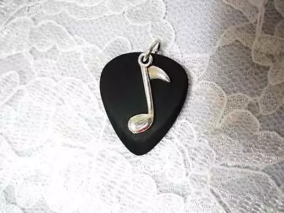 Black Ebony Wood Guitar Pick & Music Note Charm Pendant 18  Leather Necklace • $16.99