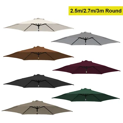 Replacement Fabric 2.5m 2.7m 3m Garden Patio Parasol Canopy Cover 6 Arm Or 8 Arm • £21.95