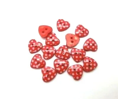 Pkg 10 RED HEART With DOTS 2-hole Resin Buttons 5/8  (15mm) Scrapbook Craft 0153 • $3.45